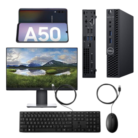 monitor + mobilný telefón + klávesnica + myš